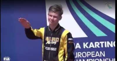 15-year-old Artem Severyukhin was fired from the Ward Racing karting team for misbehaving on the podium.