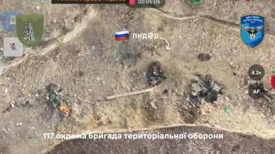 A Russian soldier commits suicide with a grenade after a Ukrainian drone of the 117th territorial defense brigade dropped an explosive munition near him