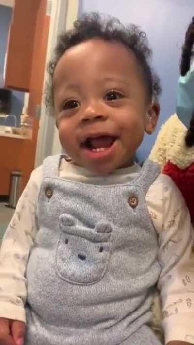 Baby gets hearing aids for the first time