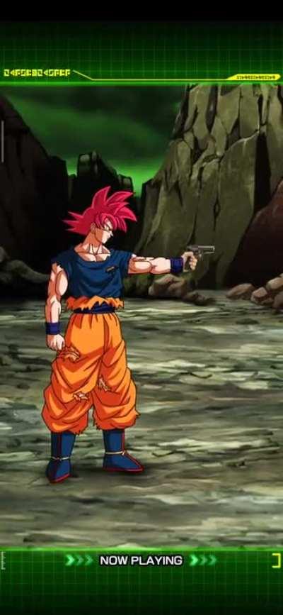 There's a lot of posts of godku with a gun edited into him, but I actually modded the game files to give him a gun