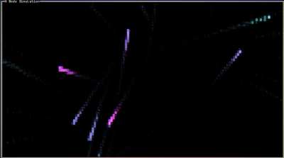 Real time compute shader N-Body simulation of spiral galaxies interacting, but rendered in an ASCII terminal.