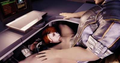Kelly deepthroats Shepard under his desk [Mass Effect] (SavageCabbage)
