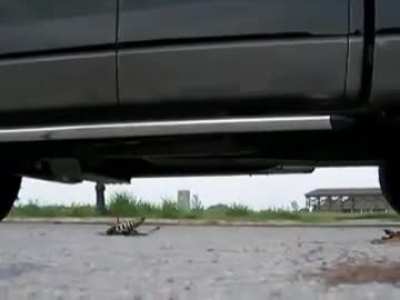 Sandy Stepping on Giant Locusts in Flat Sandals