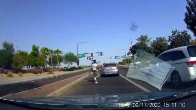 Dude tries to steal unattended leaf blower from landscaping people. Got busted.