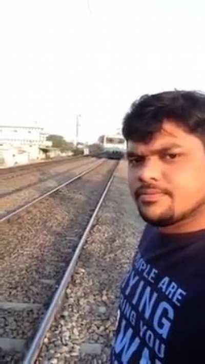 Selfie and a speeding train.