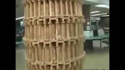 Reporter destroys potential guiness world record jenga tower