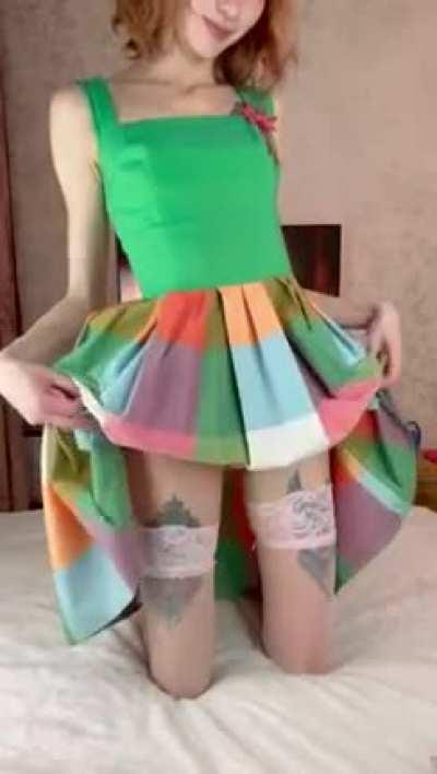 Super cute silky panties under my skirt