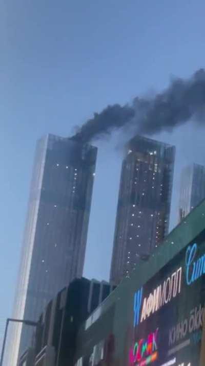Capital Towers building burning in Moscow