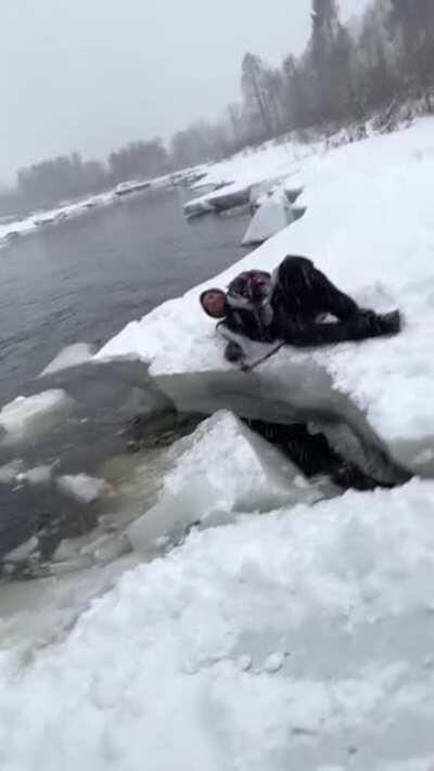 Breaking ice with a rock
