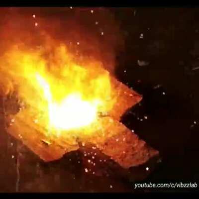 This video clip shows the Manganese Dioxide thermite in action. This classical thermite reaction uses stoichiometric amounts of Manganese IV oxide and Aluminium metal powder.The extremely exothermic reaction should be done outside obviously with all preca