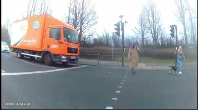 POV: cyclist and pedestrian crossing.