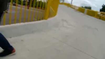 Robbing a news reporter at gun point. Face mask used as concealment.