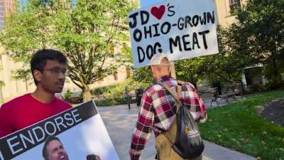 Trump and Vance trolled by dog meat farmers at Ohio Statehouse