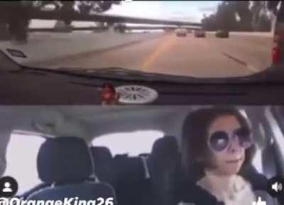 Idiot attempts to merge into surprisingly unbothered woman.