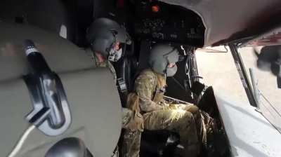 Footage from the cabin of a Ukrainian Mi-8 lobbing rockets at Russian positions. Late 2025.