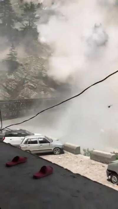 Rocks falling from the cliff