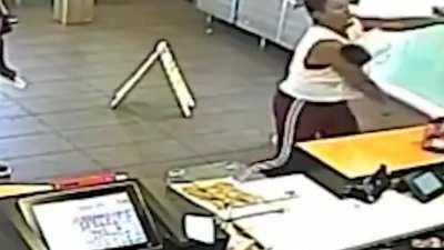 A McDonald's manager threw a blender at a customer for throwing food.