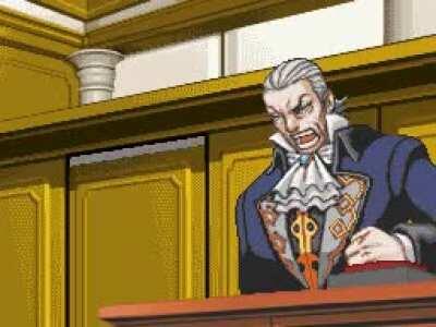 we have Phoenix with a gun, Edgeworth with a minigun, Franziska with a RPG, and Godot with a grenade. What could Manfred Von Karma possibly have that's worse than all of that