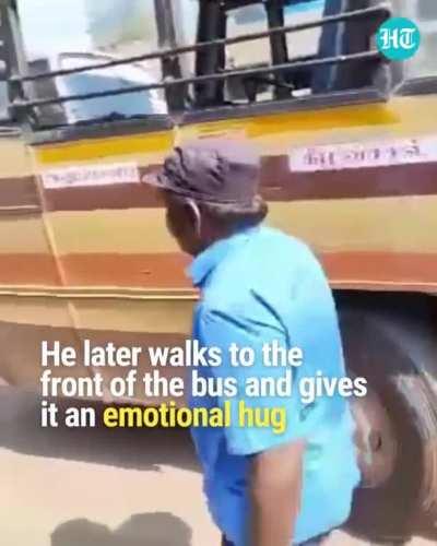 A driver in India gets emotional after driving bus for one last time