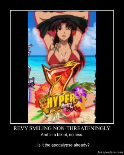 Revy getting ready to go swimming with rock 