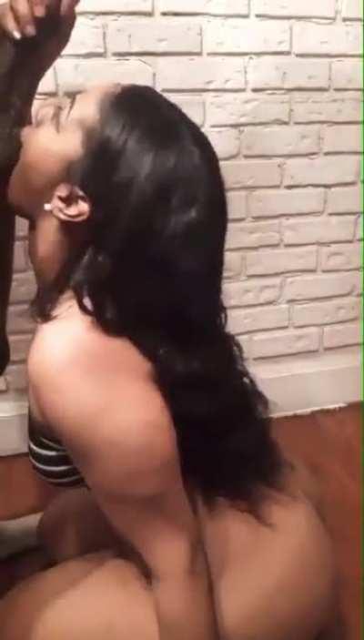 On her knees where she belongs