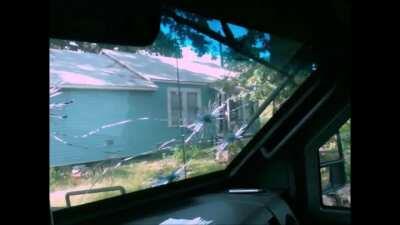 Footage of Texas police being shot at with an AK-style rifle while inside a Lenco BearCat | The suspect, Howard Granger, was wanted for murdering the son of former governor Bill Clements. He was later killed by a police sniper (includes aftermath/evidence