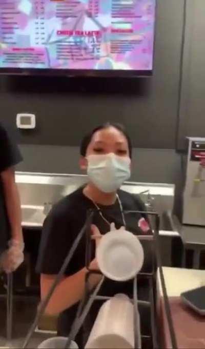 Racist woman causing trouble in a bubble tea shop (now with sound!)