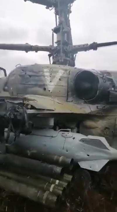 Downed Russian Ka-52 helicopter in Ukraine.