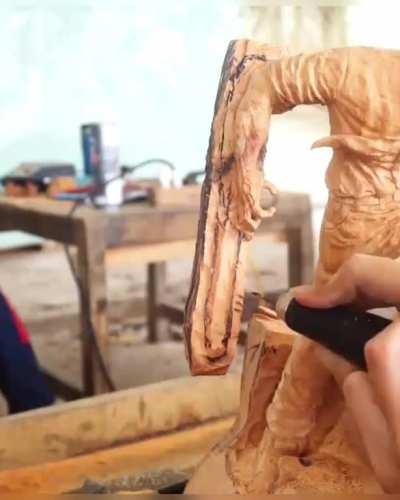 Me carving Chainsaw Man out of Wood by chainsaw