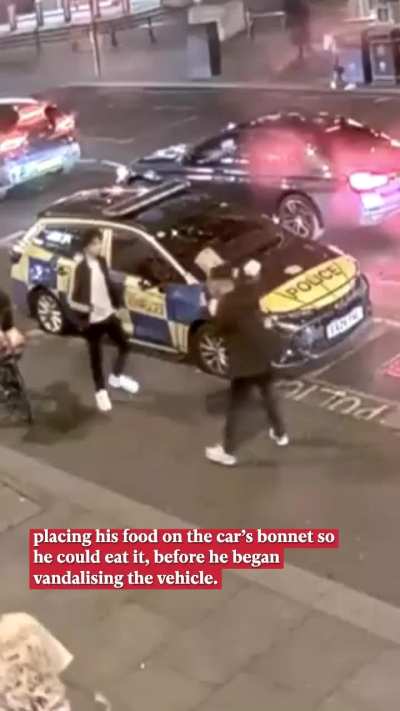 A man ate food on the police car bonnet and then vandalised it. Why...