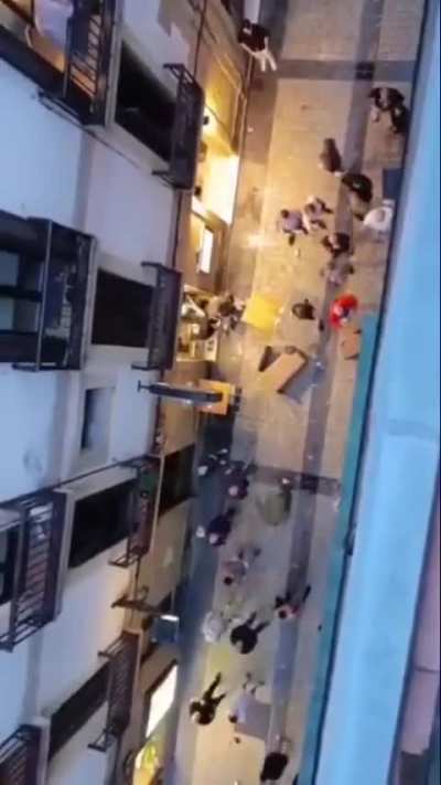 Spurs and Manchester United supporters confront each other in San Sebastián before the Europa League Final.