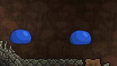 Blue slimes bouncing to the exact tempo of Terraria's underground theme [OC]