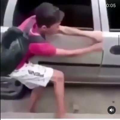 Guy getting hands slammed in car door ae