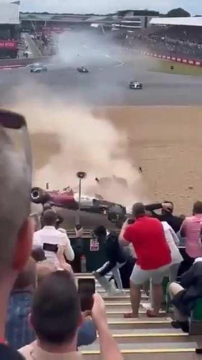 Crowd view of the massive crash at the British Grand Prix