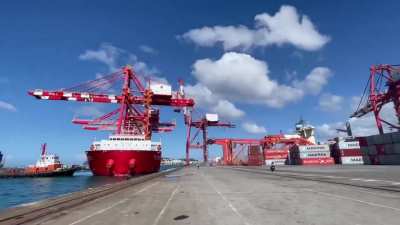 A container crane knocked over in Taiwan, 14th October 2024.