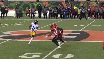 Steelers WR JuJu Smith-Schuster danced on the Bengals logo before the game; during the game, he fumbled after a big hit from Bengals safety Vonn Bell