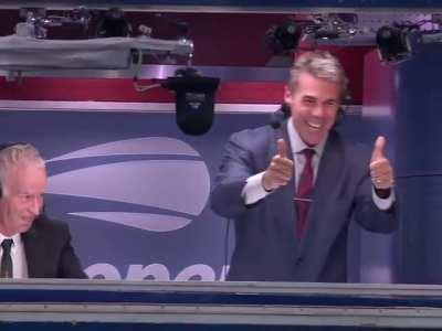 Rafael Nadal shows off his accuracy, hits it right into the broadcast booth 🎯