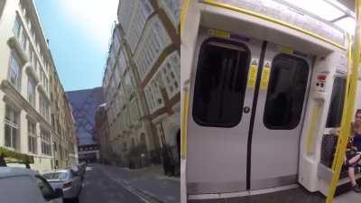 This runner exited a train, ran to the next stop, on got back on the same train.