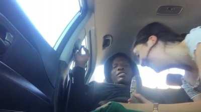 Sucking that big fat cock on the backseat