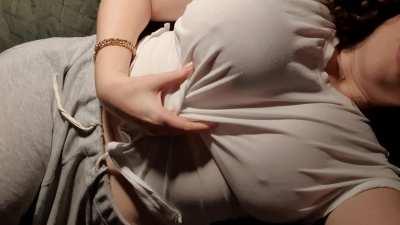 Wish I wasn't the only one playing with my tits...