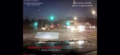 Footage from the 2013 Pinetown, South Africa disaster, in which a loaded semi truck lost its brakes going downhill, and it ran a red light, smashing through traffic and causing 22 fatalities.