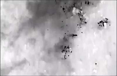 Ukrainian drone drops munitions on a large crowd of sleeping invaders