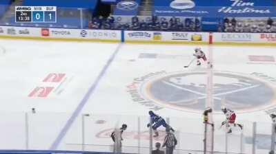 Jeff Skinner gets on a breakaway without his stick and attempts to make the most of it