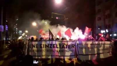 Angry protest in Frankfurt (Germany) 1 year after the right-wing terror attack in Hanau