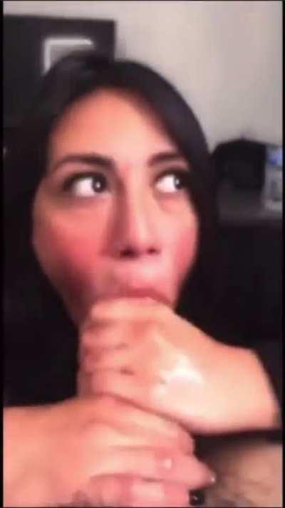 Son walks in on mom sucking dick.