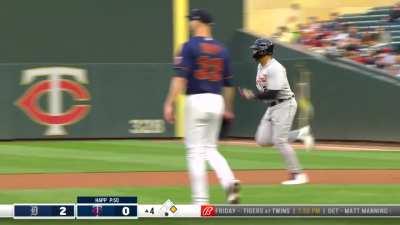 [Highlight] Miguel Cabrera attempts to tag up on a deep fly ball, call overturned after replay review.