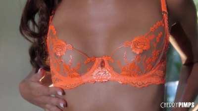 Petite brunette in lingerie Vanna Bardot