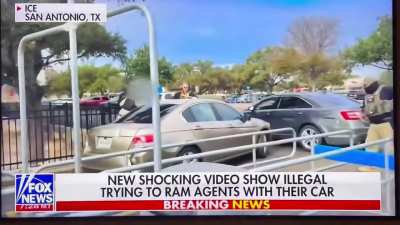 Video aired on FOX supposedly showing a person ramming into ICE vehicles in San Antonio, TX. Looks staged