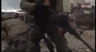 Turkish army engaged in urban warfare. Date and location unknown, probably against Kurdish rebels.