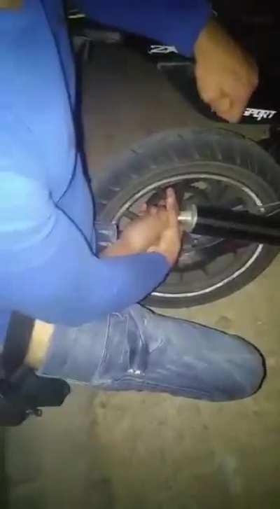 Man has motorcycle inflate dick